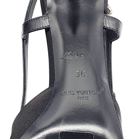 Louis Vuitton Blossom Slingback Heels Satin Crystals Black EU 36 US 5.5 - NWB - Picture 7 of 8